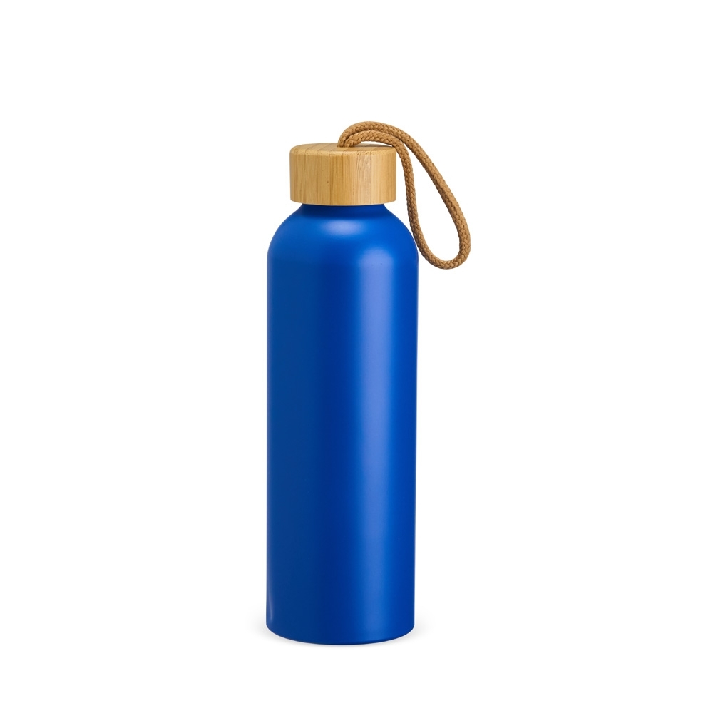 Garrafa de alumínio 800 ml com tampa de bambu e alça personalizada com a logo da empresa