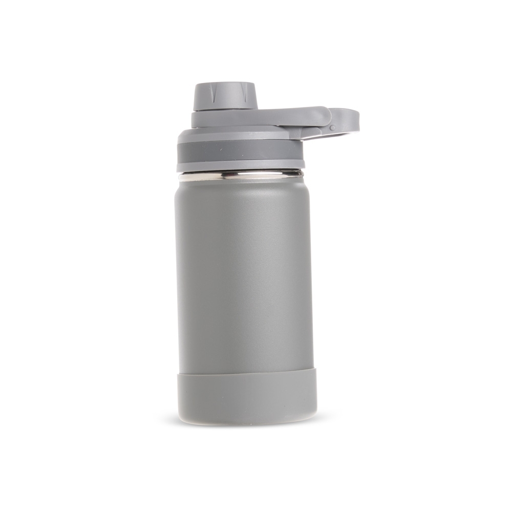 Garrafa térmica 350 ml de inox personalizada com a logo da empresa, na cor cinza