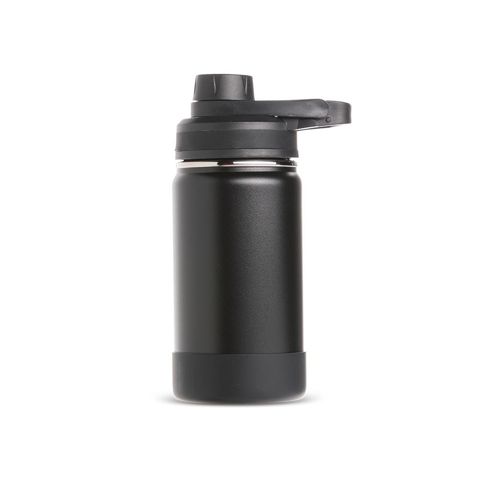 Garrafa térmica 350 ml de inox na cor Preto, personalizada com a logo da empresa