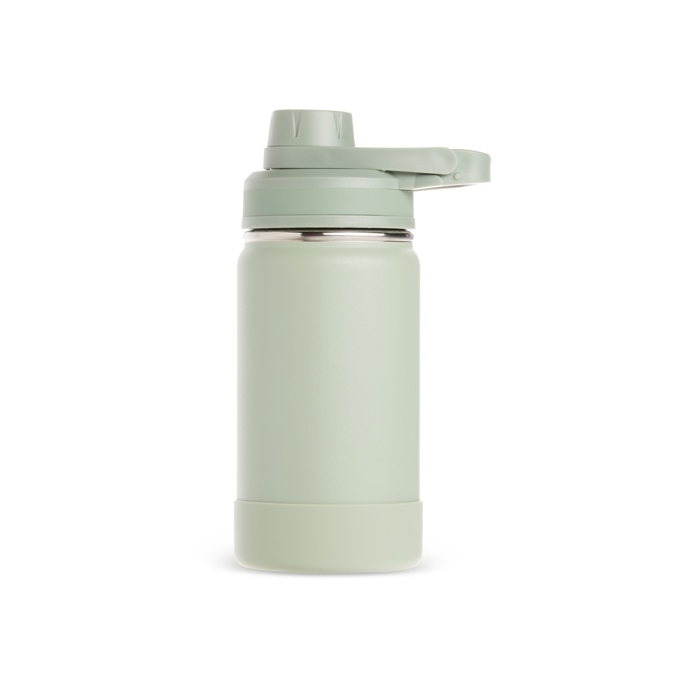 Garrafa térmica 350 ml de inox personalizada com a logo da empresa, na cor verde