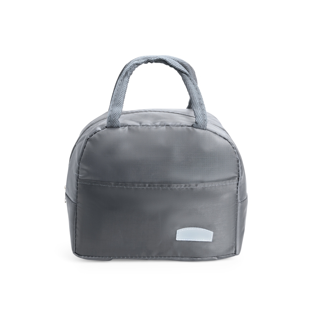 Bolsa térmica 5 litros de tecido oxford impermeável na cor Cinza, personalizada com a logo da empresa
