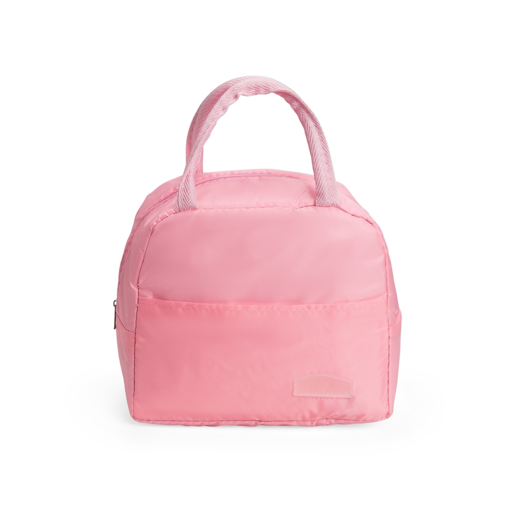 Bolsa térmica 5 litros de tecido oxford impermeável personalizada com a logo da empresa, na cor rosa