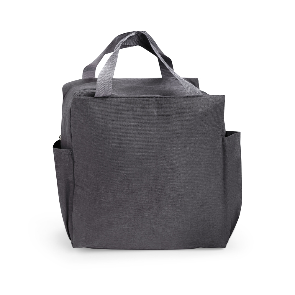 Bolsa térmica 12 litros de tecido oxford impermeável na cor Cinza, personalizada com a logo da empresa