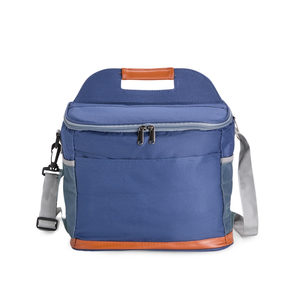Bolsa térmica 11 litros de tecido oxford impermeável com bolso frontal personalizada com a logo da empresa