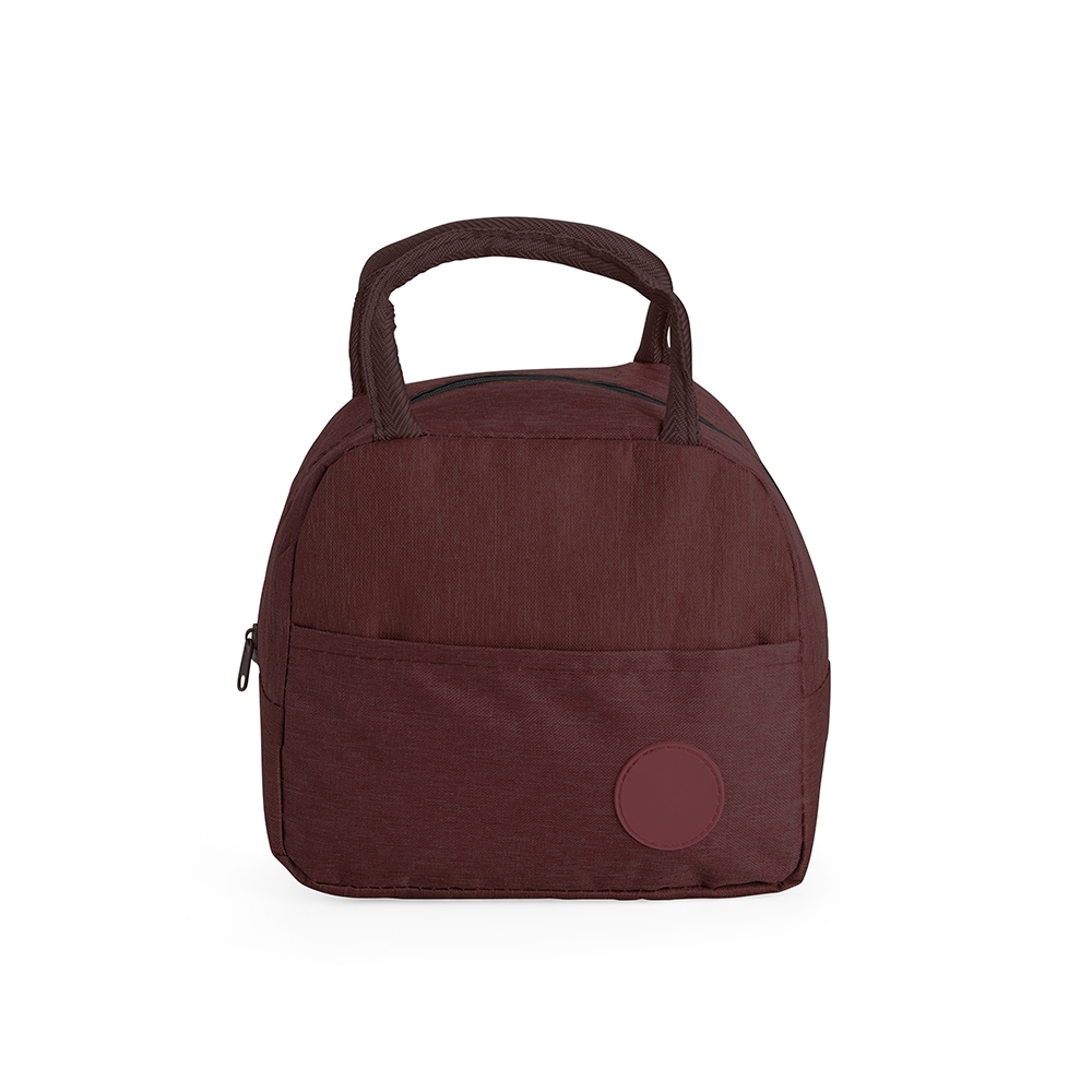 Bolsa térmica 5 litros de poliéster impermeável com bolso frontal personalizada com a logo da empresa, na cor vermelho