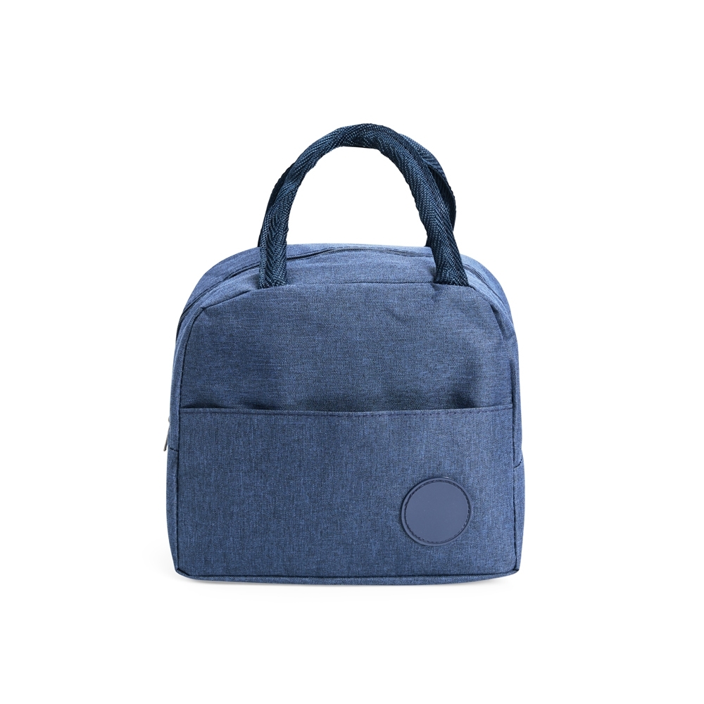 Bolsa térmica 6 litros de poliéster com bolso frontal personalizada com a logo da empresa