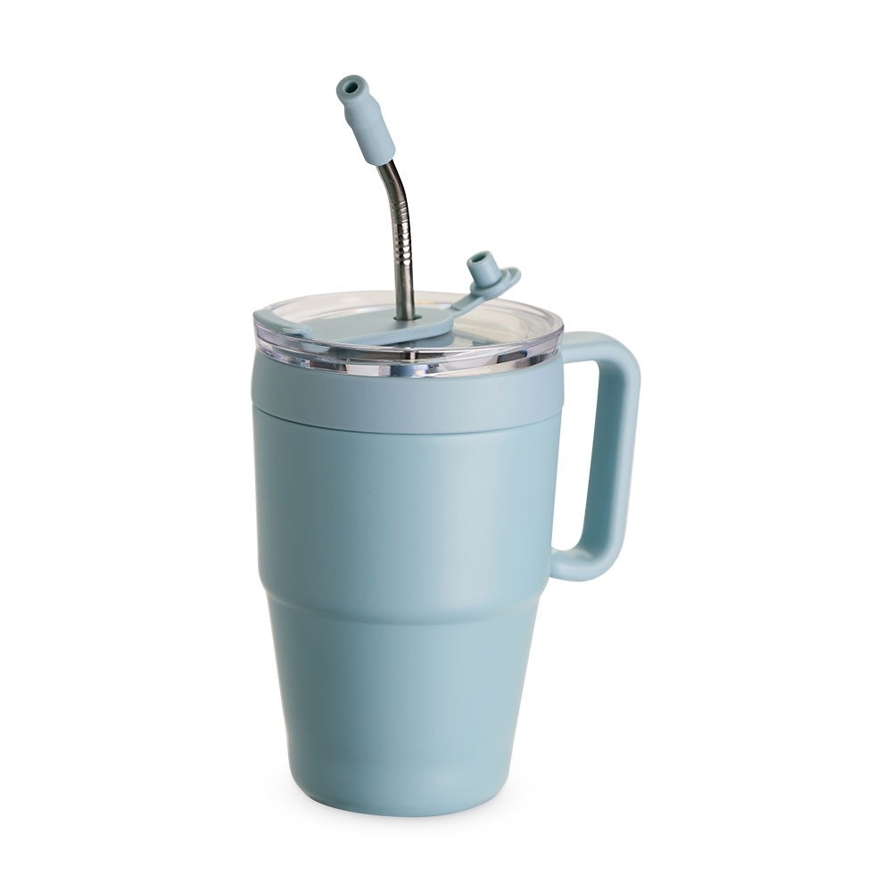Caneca térmica 600 ml de inox com canudo personalizada com a logo da empresa