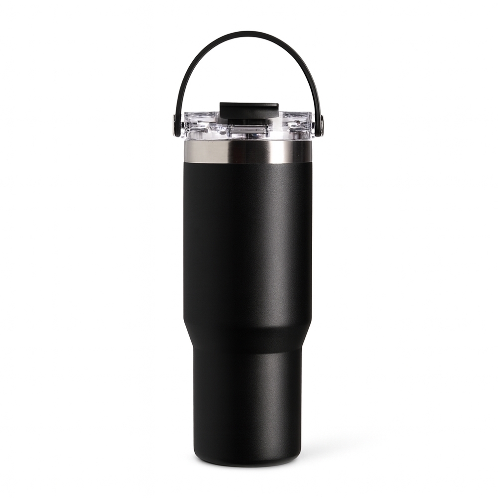 Copo térmico 900 ml de inox na cor Preto / Inox, personalizado com a logo da empresa