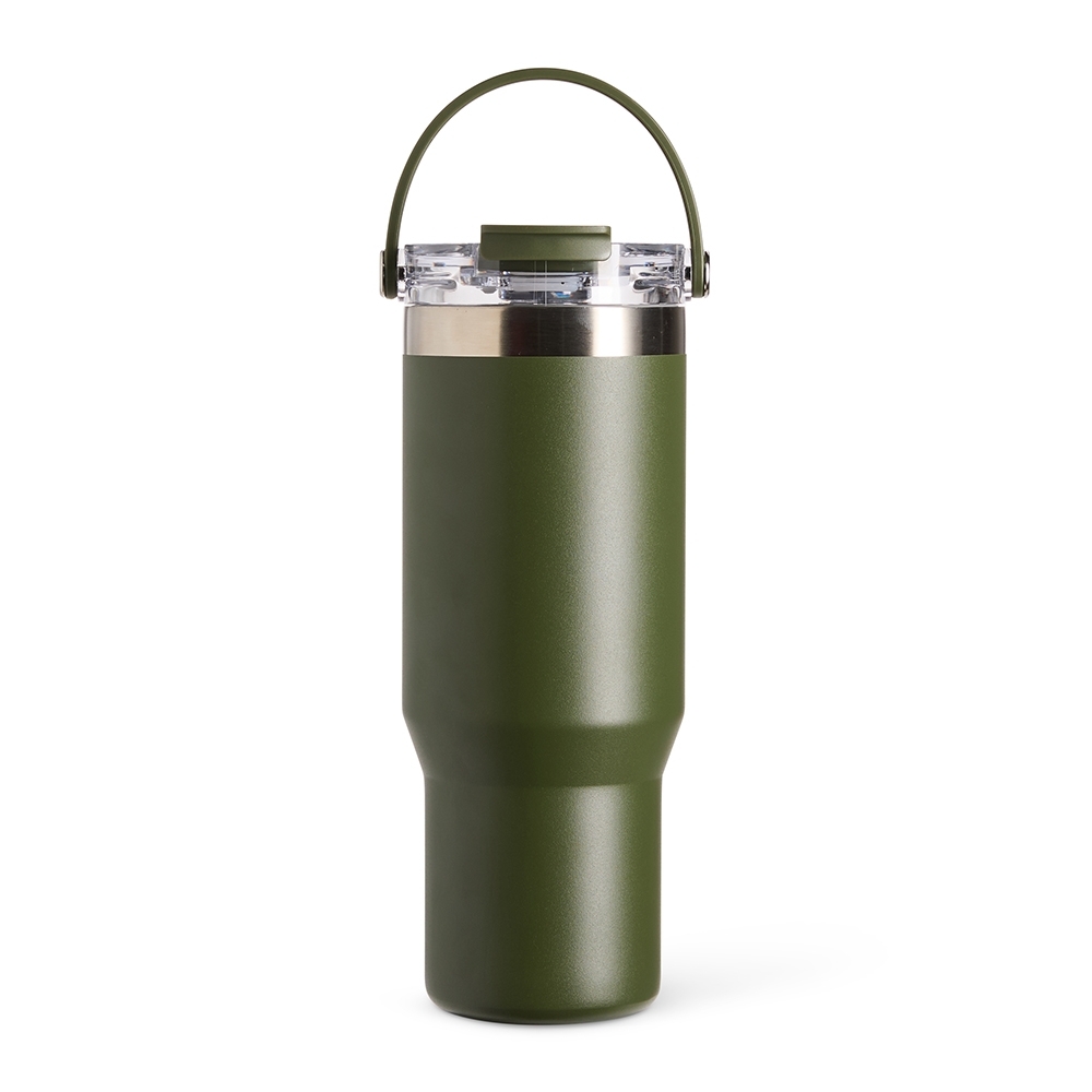 Copo térmico 900 ml de inox personalizado com a logo da empresa, na cor verde / inox