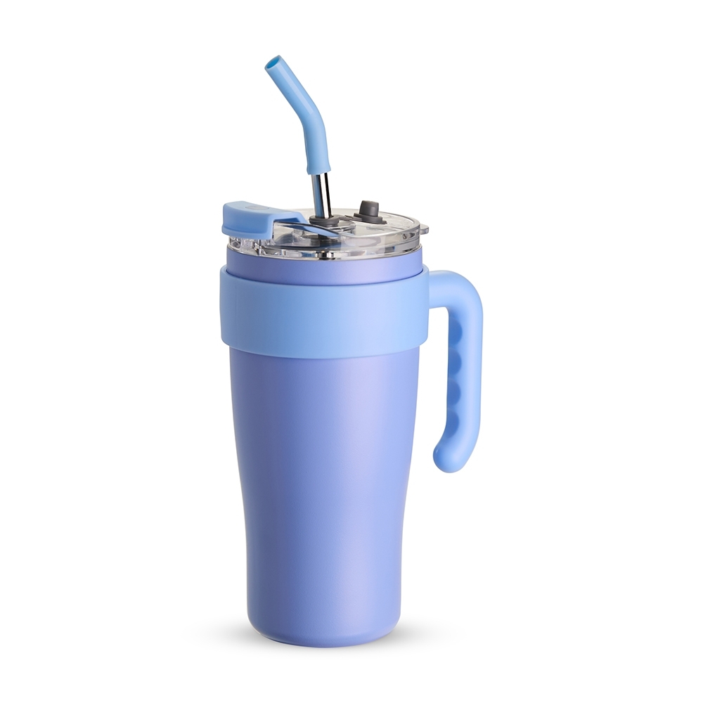Caneca térmica inox 800 ml com canudo e alça personalizada com a logo da empresa
