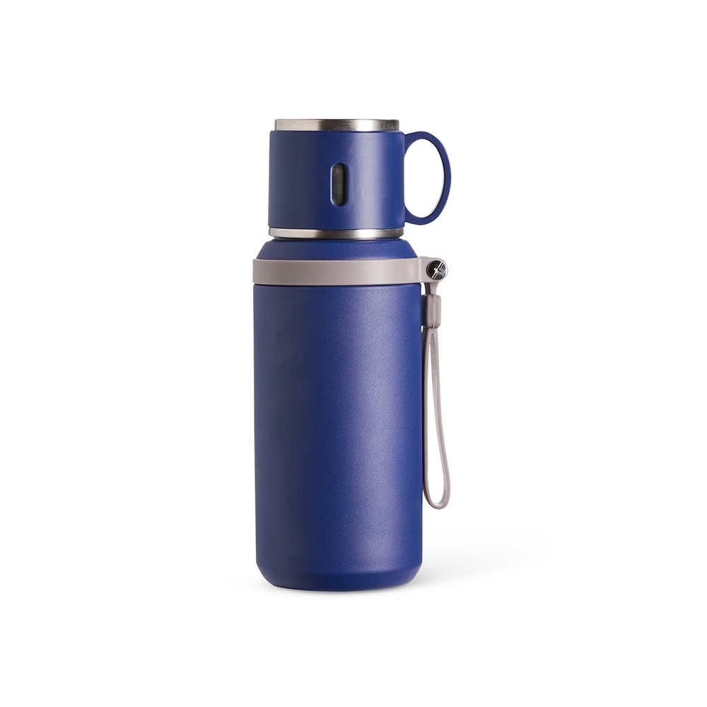 Garrafa térmica 600 ml com infusor e tampa de botão personalizada com a logo da empresa