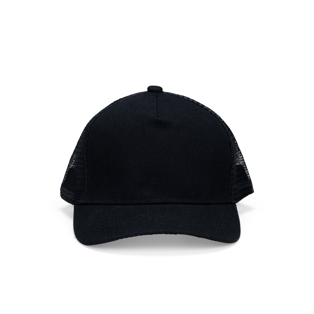 Boné poliéster aba curva com tela na cor Preto, personalizado com a logo da empresa