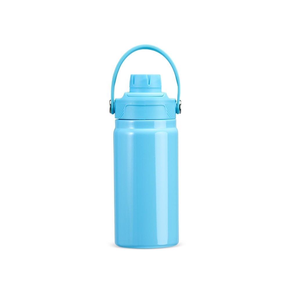 Garrafa térmica 400 ml de inox com alça fixa na tampa personalizada com a logo da empresa