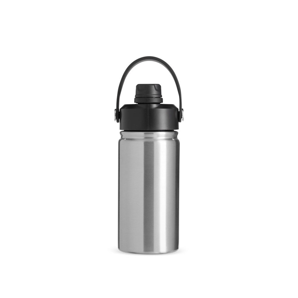Garrafa térmica 400 ml de inox com canudo personalizada com a logo da empresa, na cor inox