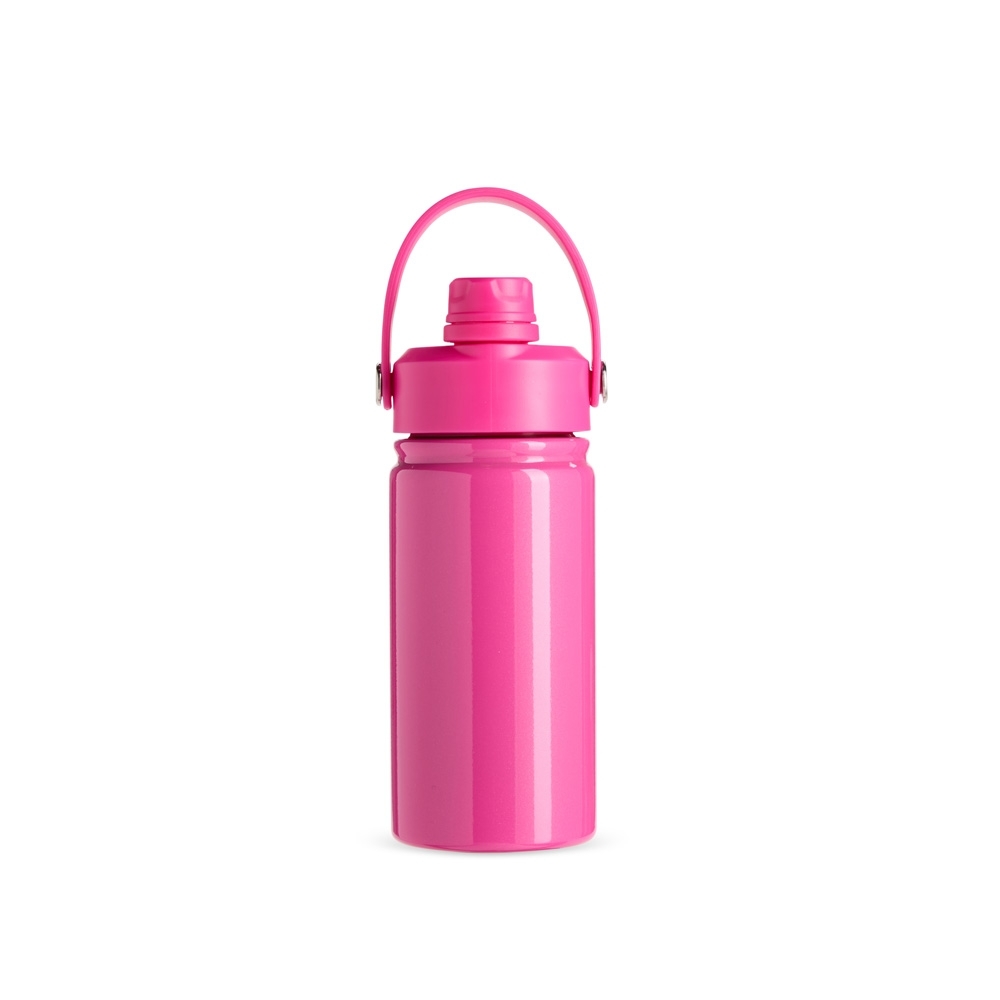 Garrafa térmica 400 ml de inox com canudo personalizada com a logo da empresa, na cor rosa escuro