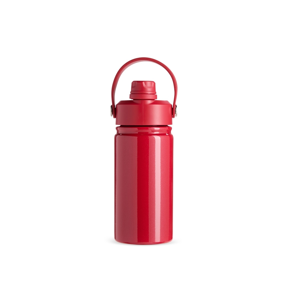 Garrafa térmica 400 ml de inox com canudo personalizada com a logo da empresa, na cor vermelho