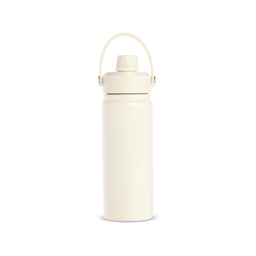 Garrafa térmica 600 ml de inox personalizada com a logo da empresa, na cor creme