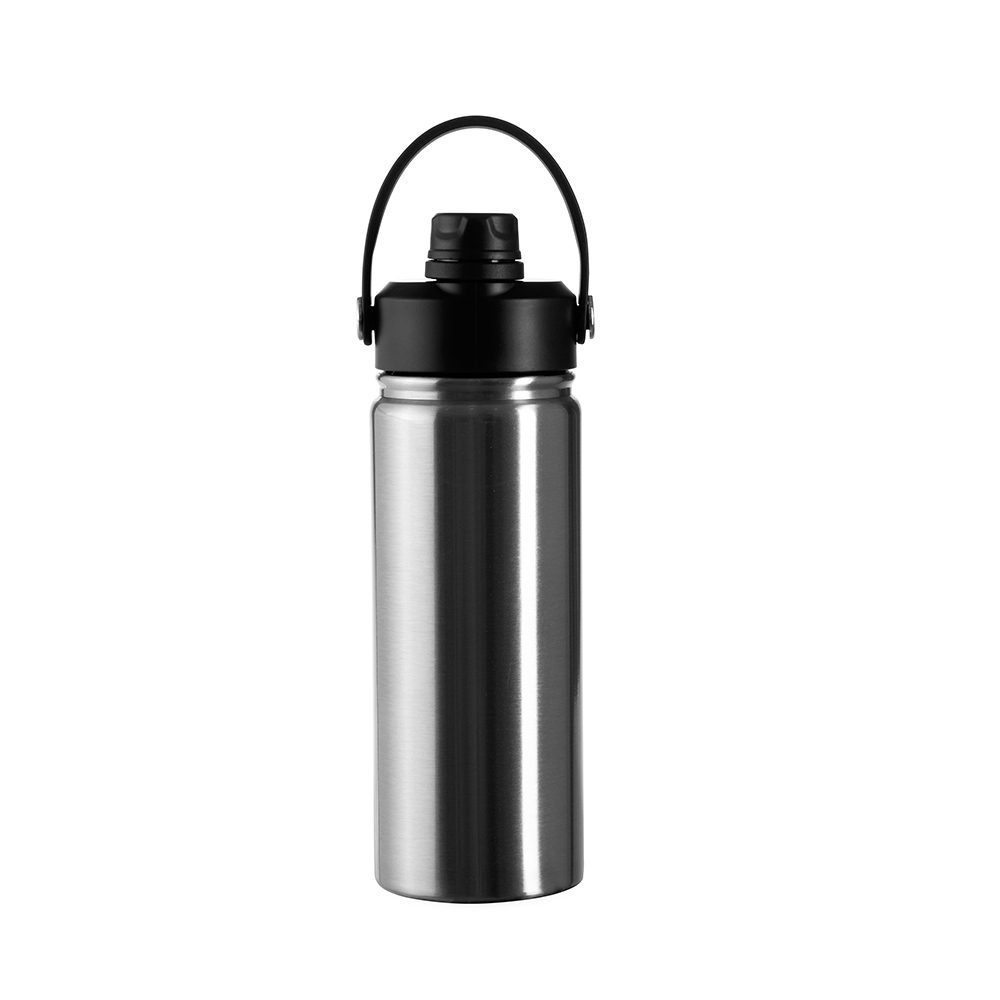 Garrafa térmica 600 ml de inox personalizada com a logo da empresa, na cor prata