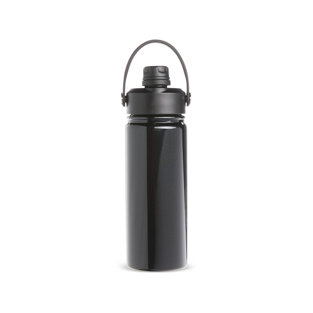 Garrafa térmica 600 ml de inox na cor Preto, personalizada com a logo da empresa