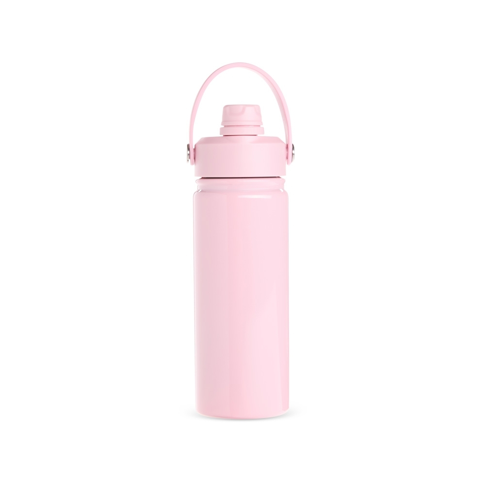 Garrafa térmica 600 ml de inox personalizada com a logo da empresa, na cor rosa
