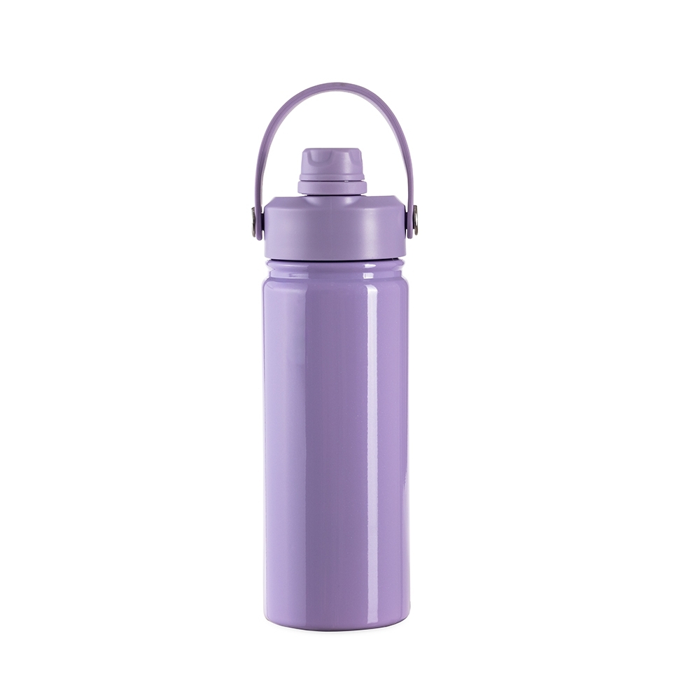 Garrafa térmica 600 ml de inox personalizada com a logo da empresa, na cor roxo