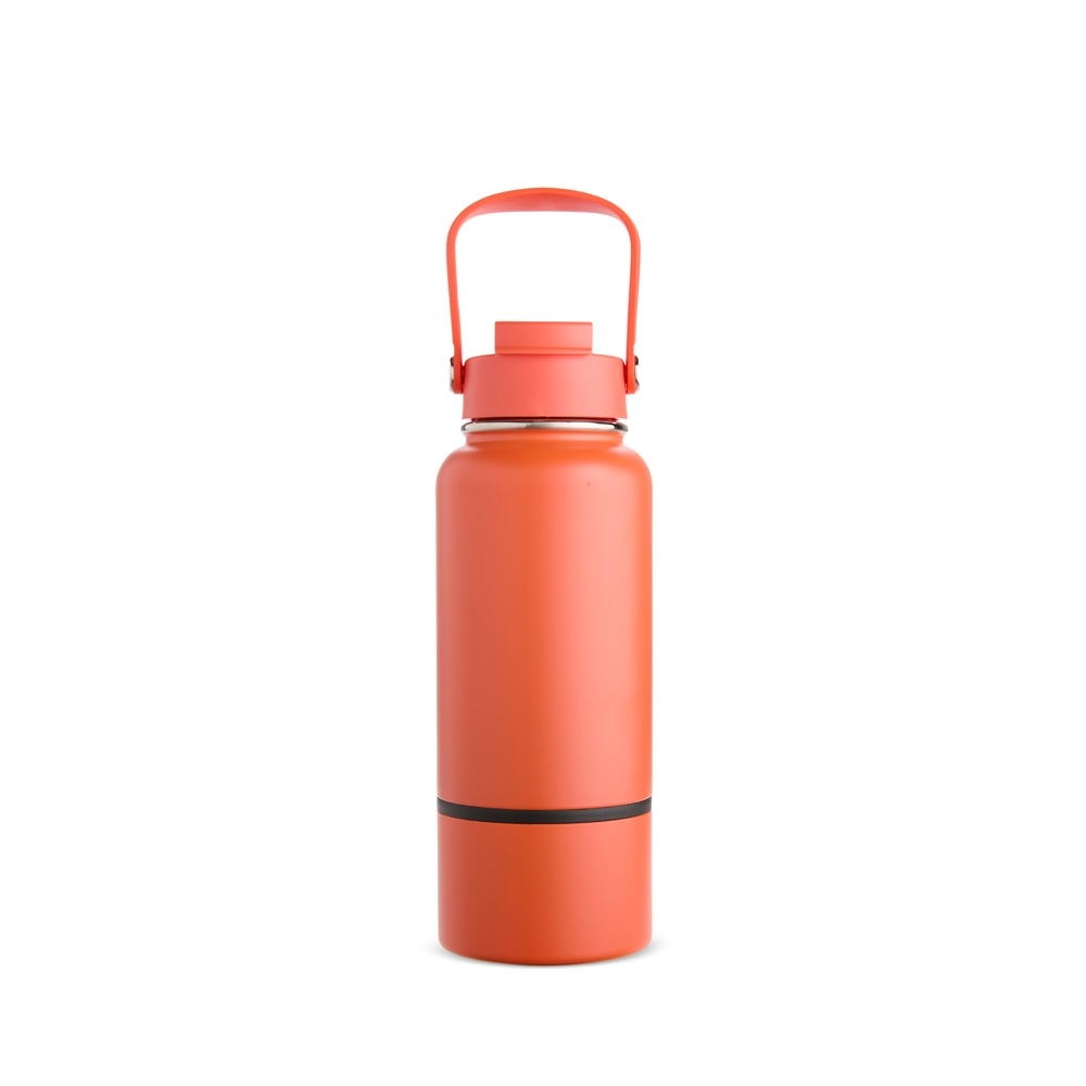 Garrafa térmica 700 ml de inox com canudo personalizada com a logo da empresa, na cor laranja
