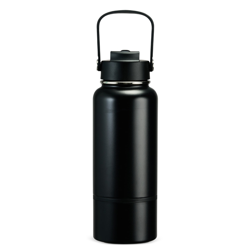 Garrafa térmica 700 ml de inox com canudo na cor Preto, personalizada com a logo da empresa