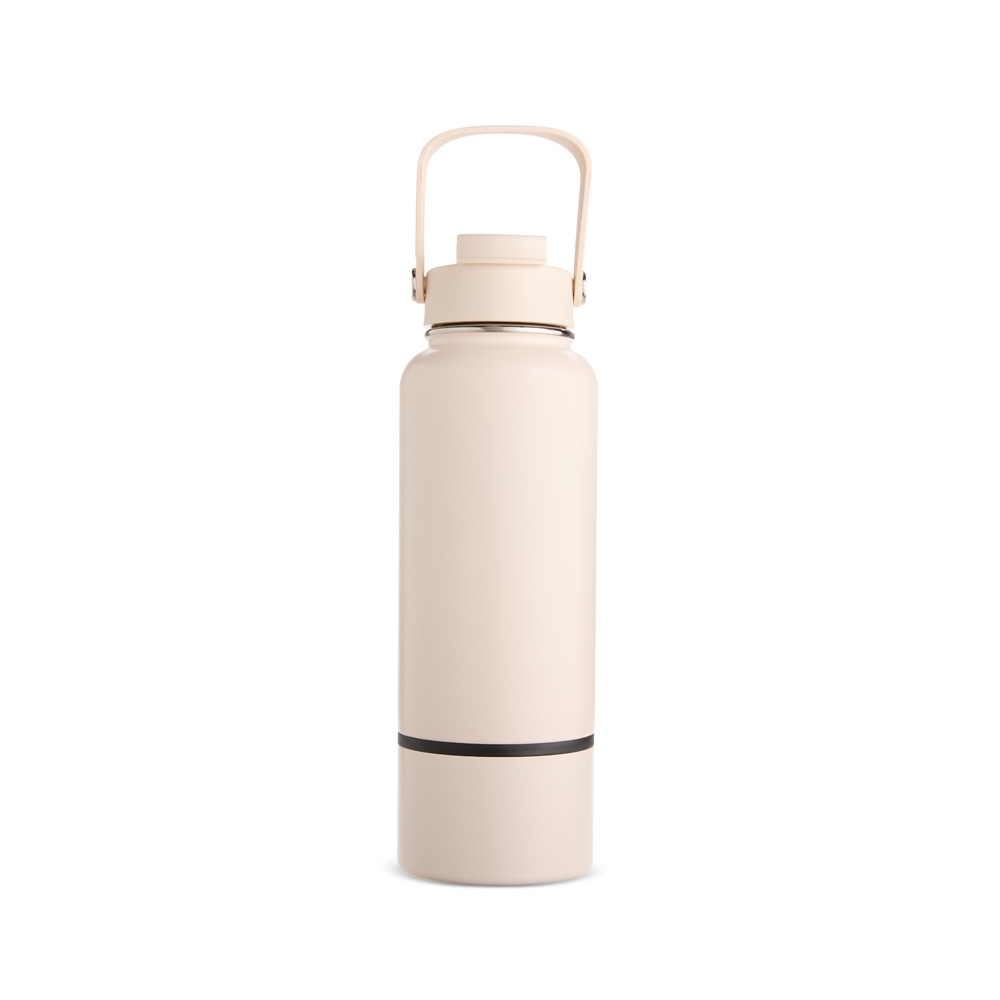 Garrafa térmica 800 ml de inox com canudo e fundo removível personalizada com a logo da empresa, na cor branco