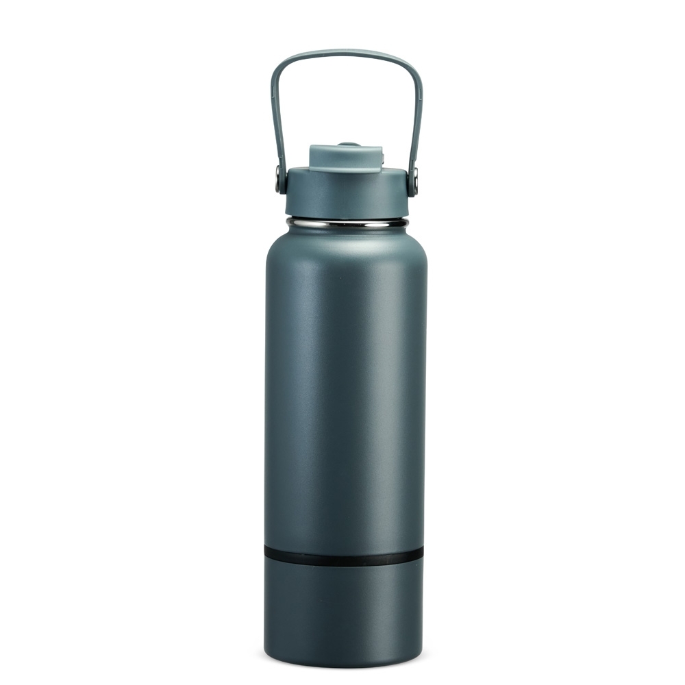Garrafa térmica 800 ml de inox com canudo e fundo removível personalizada com a logo da empresa, na cor cinza