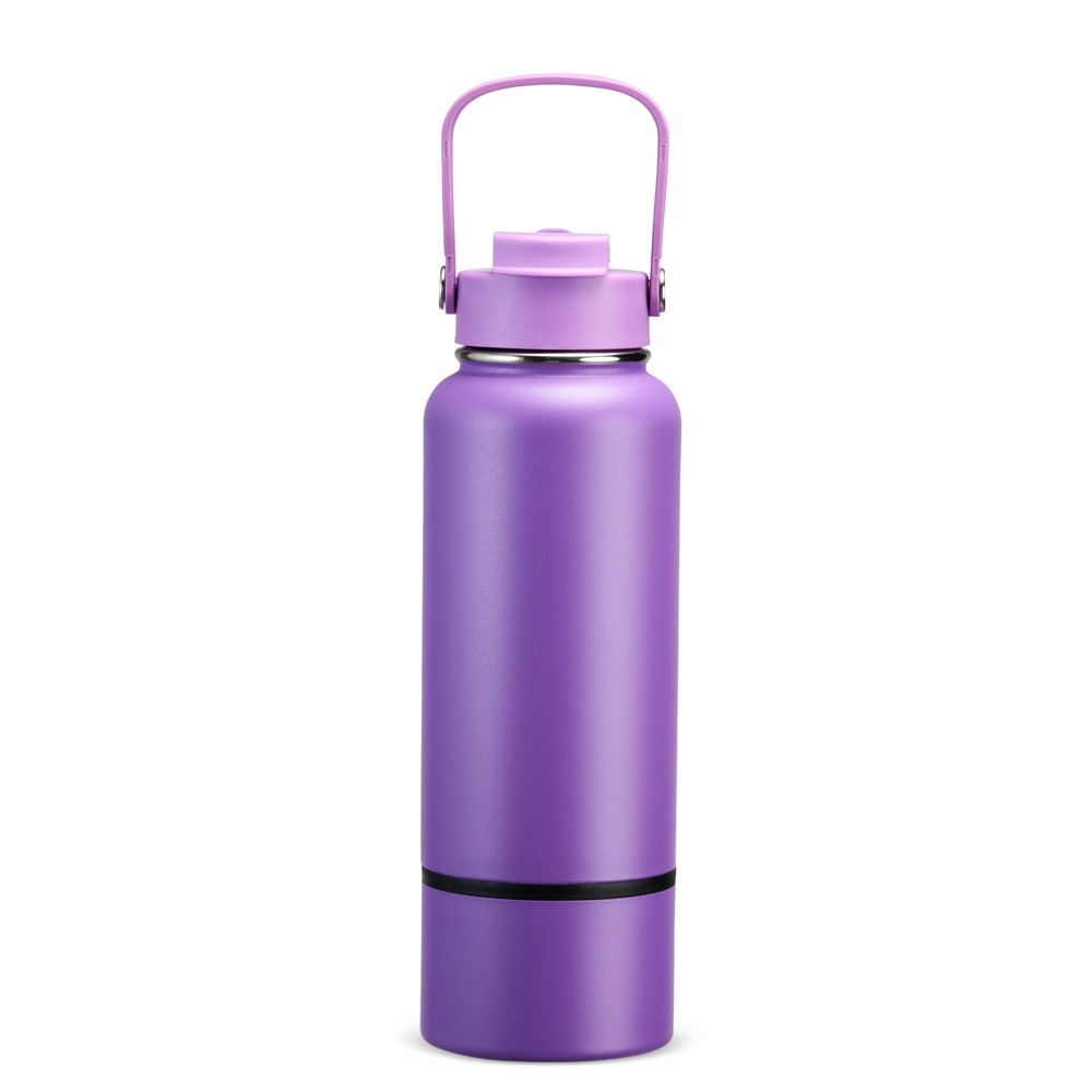 Garrafa térmica 800 ml de inox com canudo e fundo removível personalizada com a logo da empresa, na cor roxo