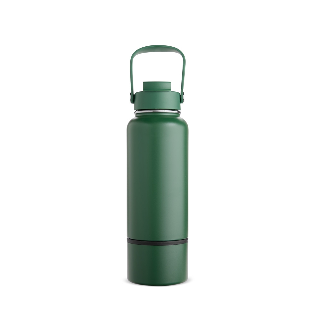Garrafa térmica 800 ml de inox com canudo e fundo removível personalizada com a logo da empresa, na cor verde