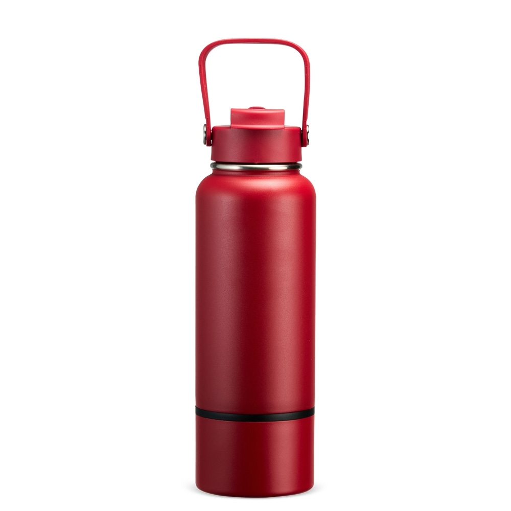 Garrafa térmica 800 ml de inox com canudo e fundo removível personalizada com a logo da empresa, na cor vermelho