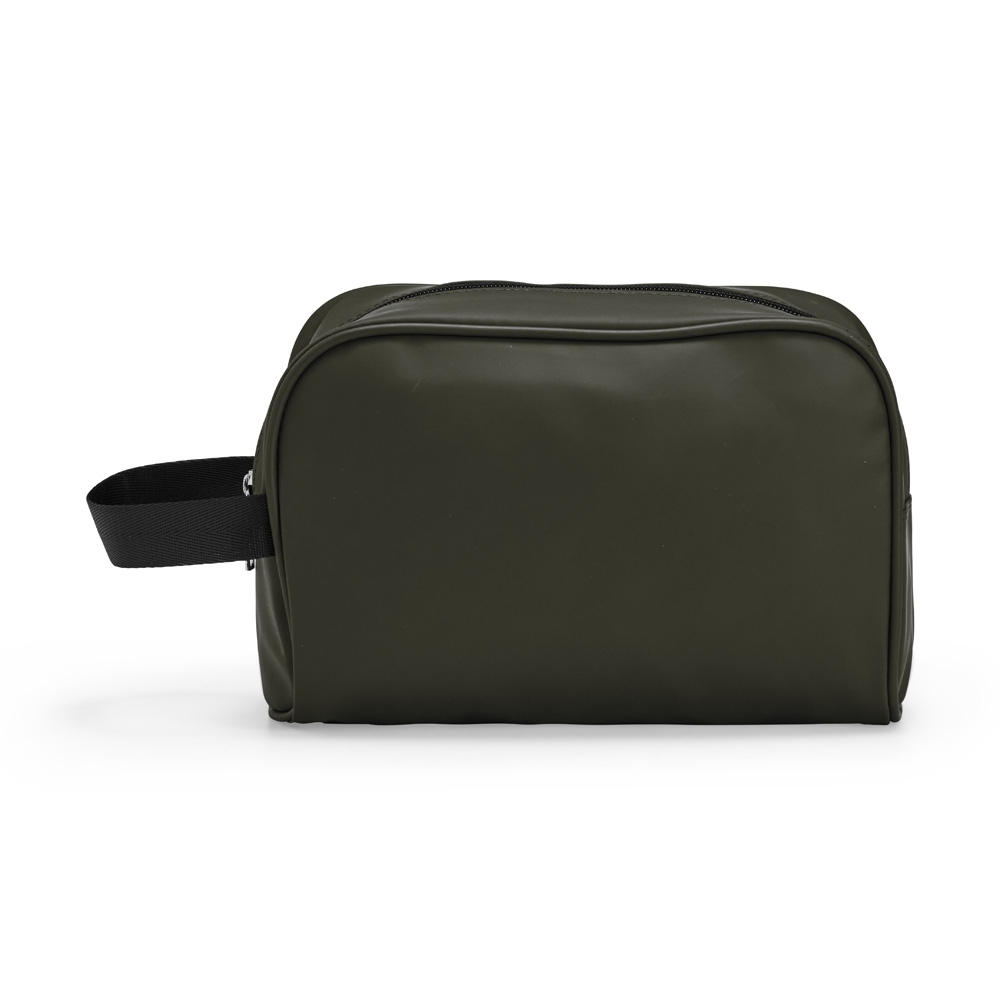 Nécessaire de couro sintético impermeável (16 x 24,5 x 9,5 cm) personalizada com a logo da empresa, na cor verde