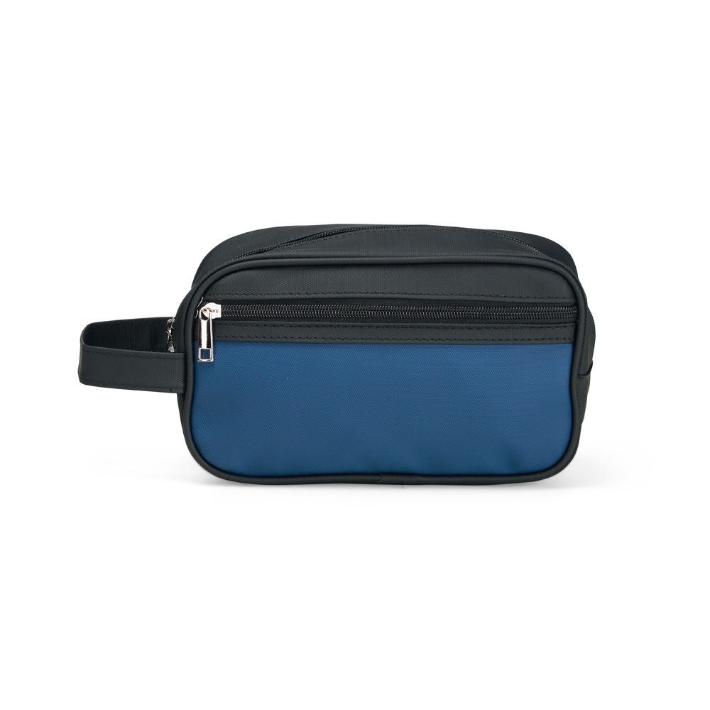 Nécessaire de couro sintético impermeável em dois tons com bolso personalizada com a logo da empresa