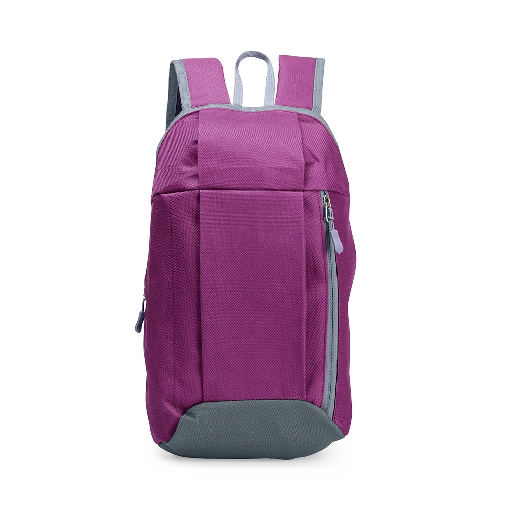 Mochila de poliéster 9 litros impermeável com bolso frontal na cor Rosa, personalizada com a logo da empresa