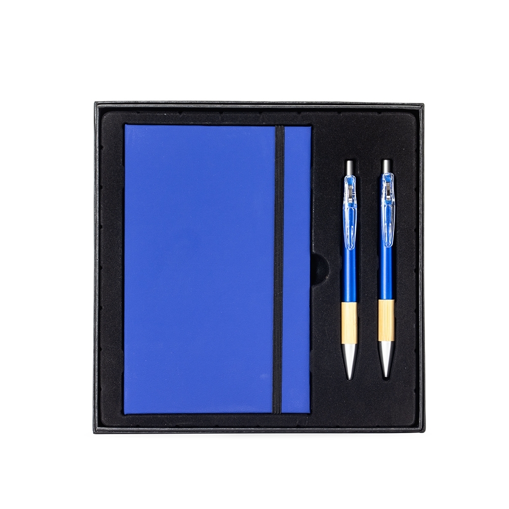Kit executivo 3 peças na cor Azul, personalizado com a logo da empresa