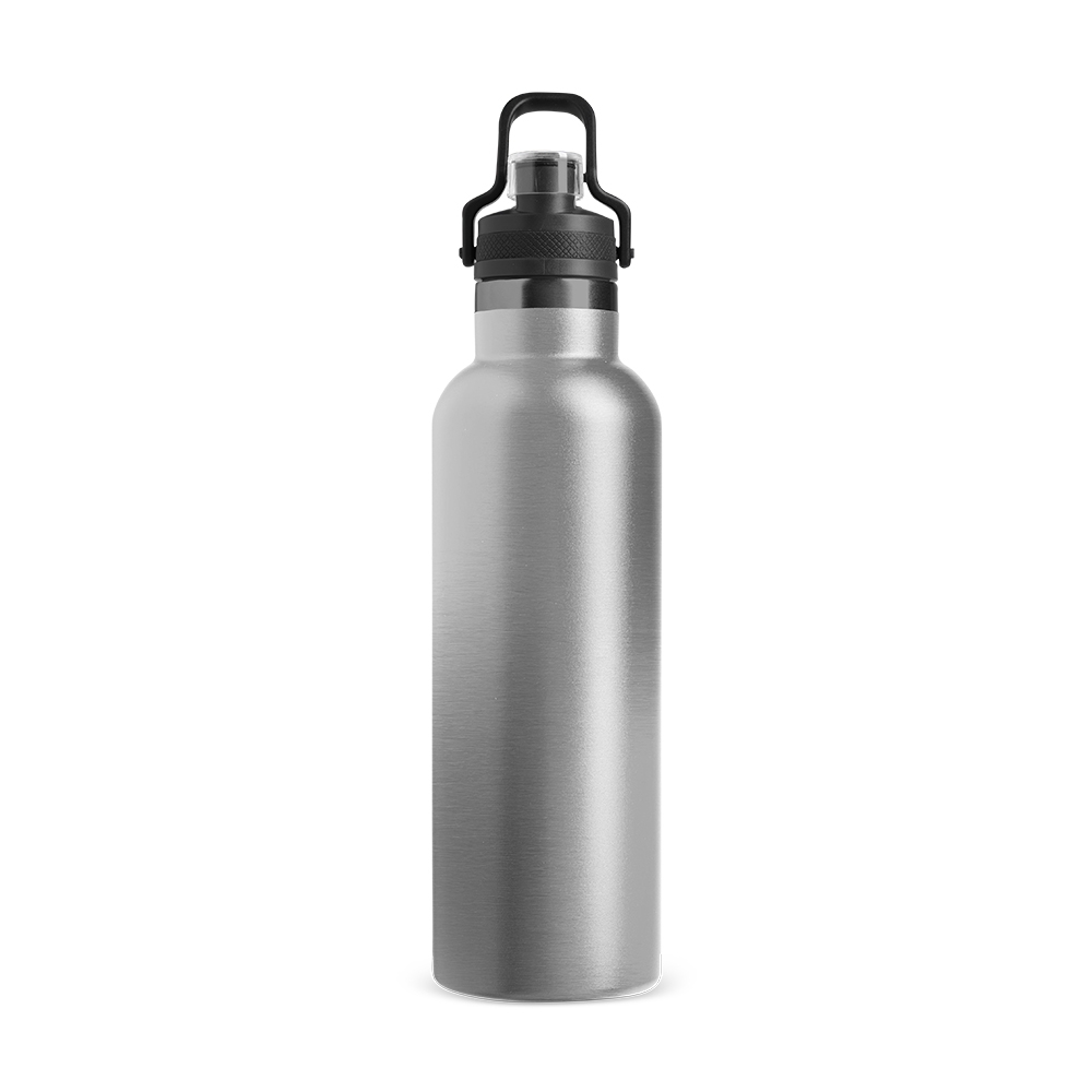 Garrafa térmica 800 ml de inox com trava de segurança na alça personalizada com a logo da empresa, na cor inox