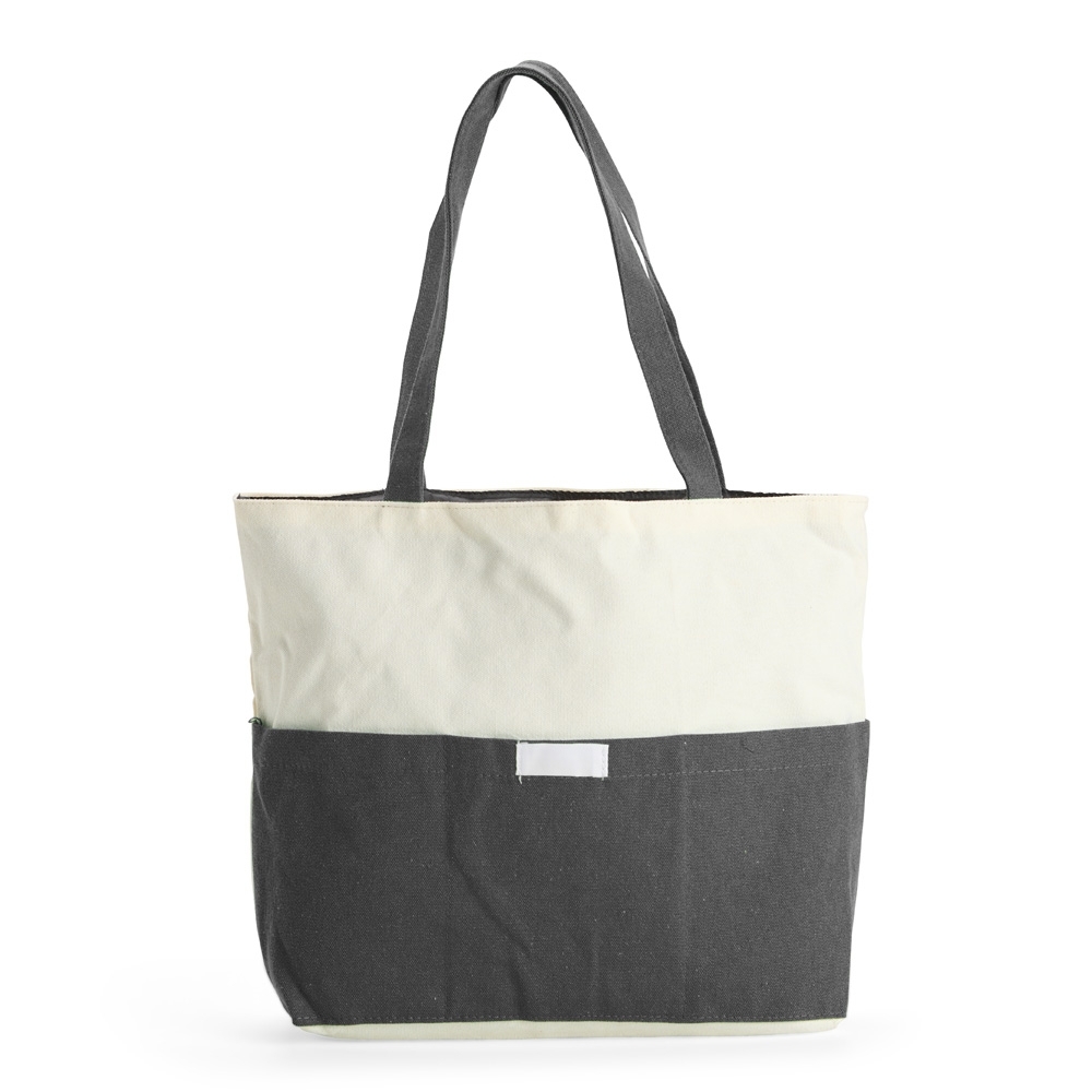 Sacola de lona 356 g/m² com bolso frontal personalizada com a logo da empresa, na cor cinza