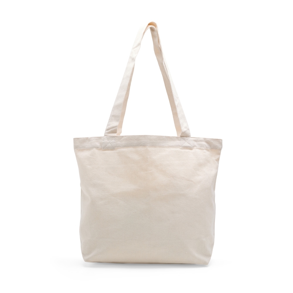 Sacola de lona (32 x 43 x 13 cm) na cor Branco / Bege, personalizada com a logo da empresa