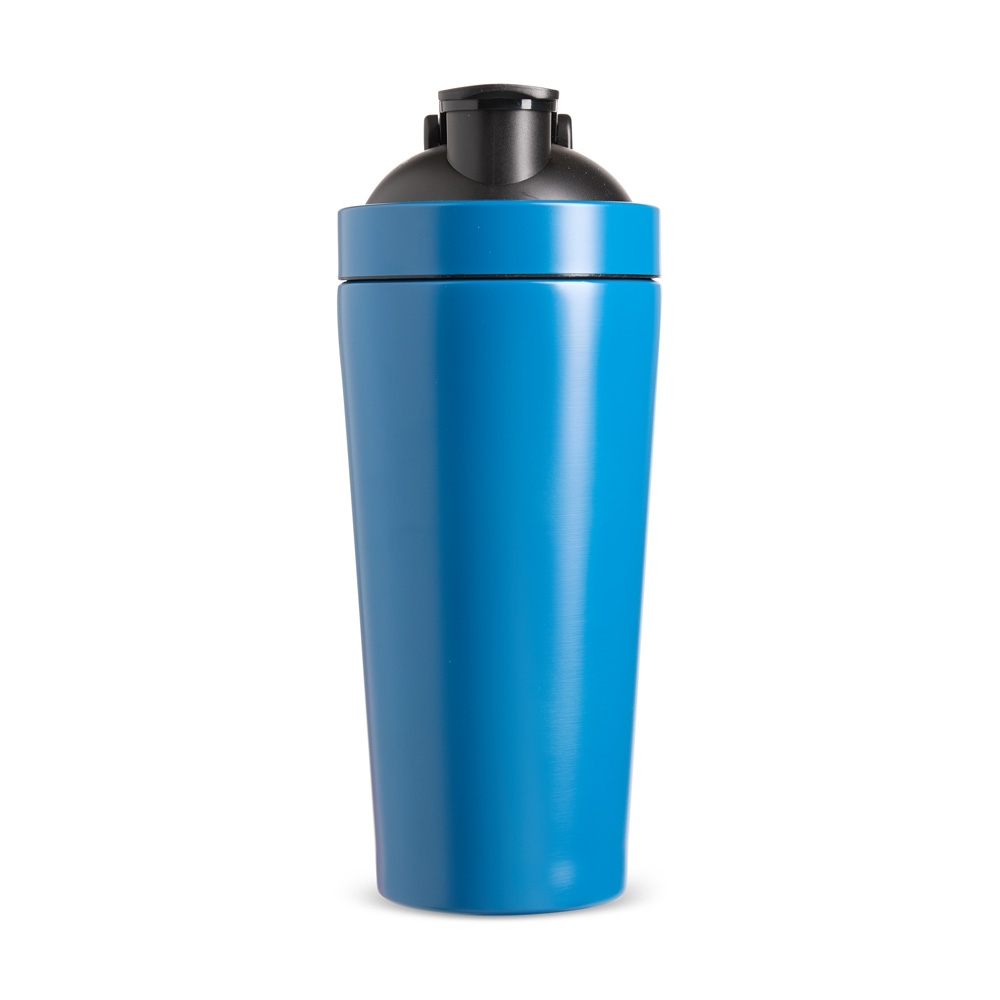 Coqueteleira inox 900 ml com alça personalizada com a logo da empresa, na cor azul
