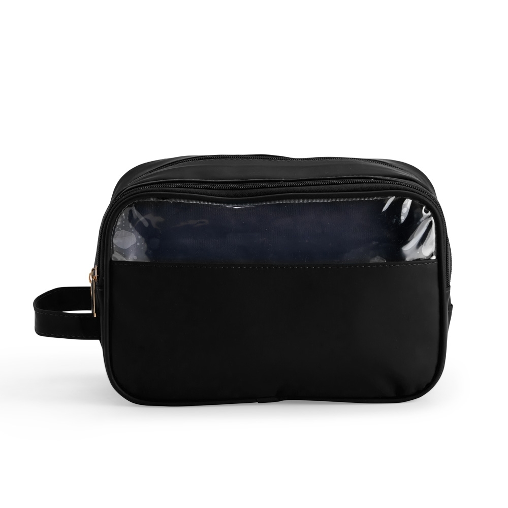 Nécessaire poliuretano de couro sintético impermeável na cor Preto, personalizada com a logo da empresa
