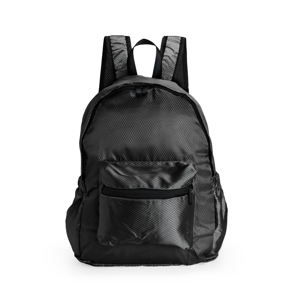Mochila dobrável poliéster 18 litros impermeável para notebook na cor Preto, personalizada com a logo da empresa