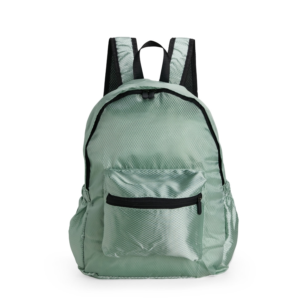 Mochila dobrável poliéster 18 litros impermeável para notebook personalizada com a logo da empresa, na cor verde