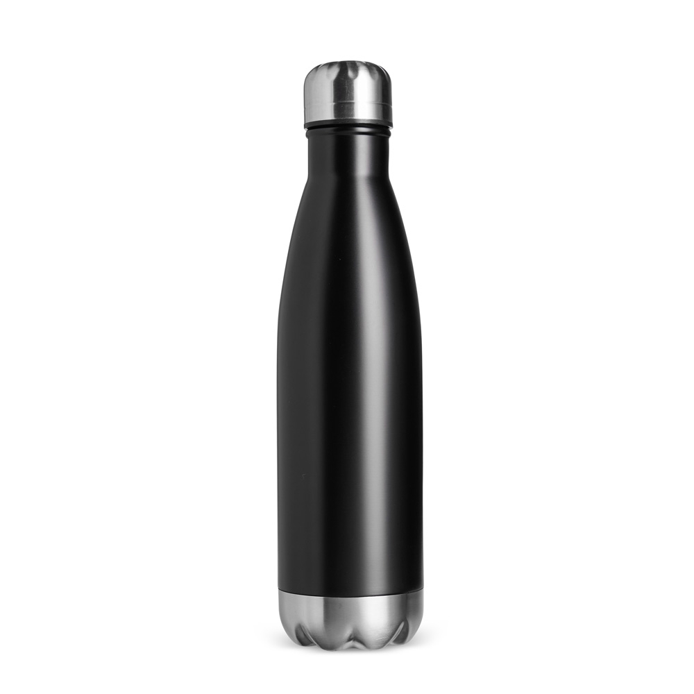 Garrafa térmica 500 ml de inox com pintura em spray na cor Preto, personalizada com a logo da empresa