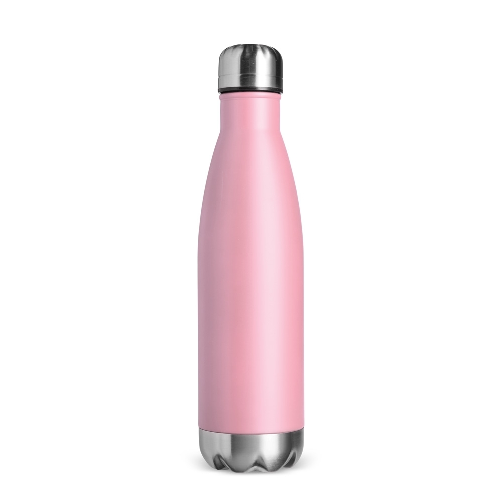 Garrafa térmica 500 ml de inox com pintura em spray personalizada com a logo da empresa, na cor rosa