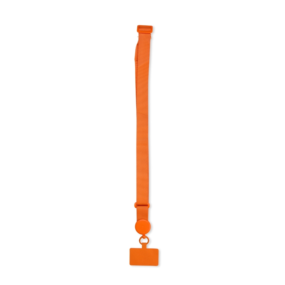 Cordão para celular poliéster na cor Laranja, personalizado com a logo da empresa