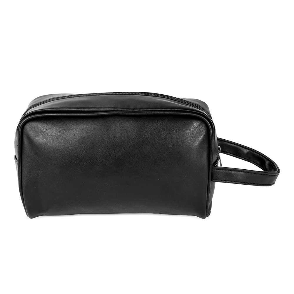 Nécessaire PU impermeável na cor Preto, personalizada com a logo da empresa