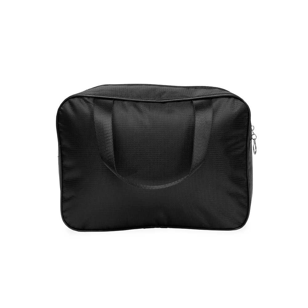 Nécessaire de poliéster impermeável (18 x 25 x 9,5 cm) na cor Preto, personalizada com a logo da empresa