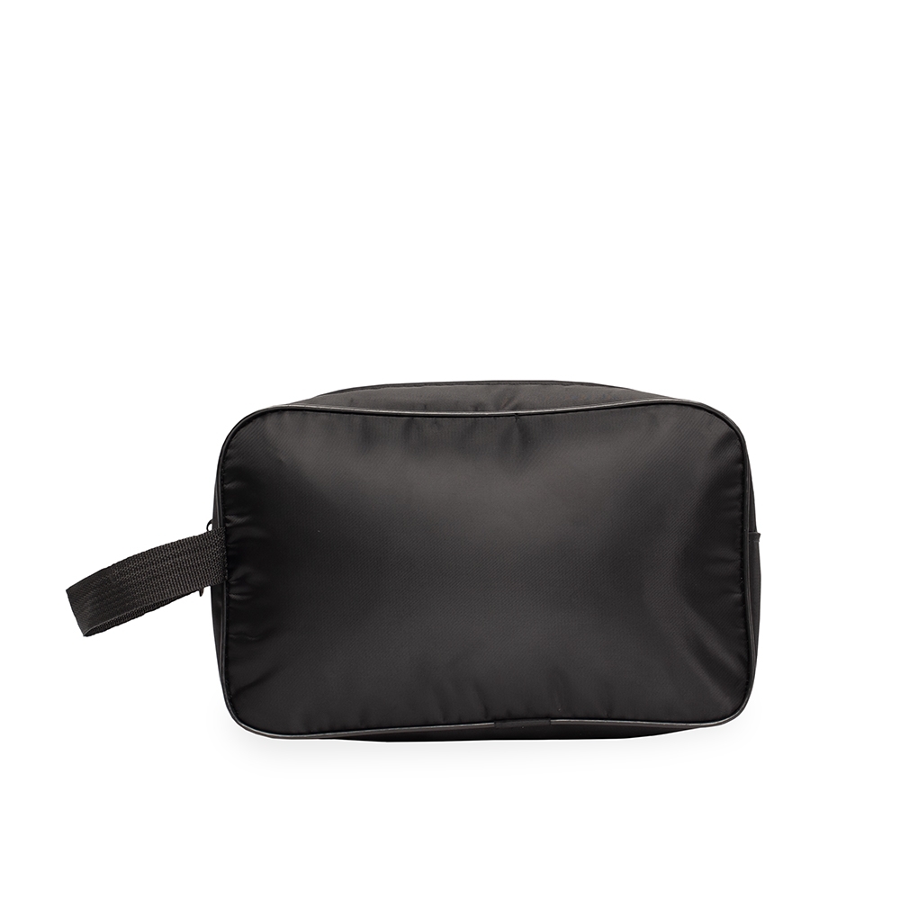 Nécessaire de poliéster impermeável (16 x 26 x 9,5 cm) na cor Preto, personalizada com a logo da empresa