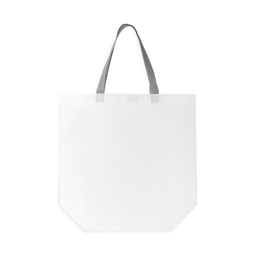 Sacola TNT laminado impermeável na cor Branco / Cinza, personalizada com a logo da empresa